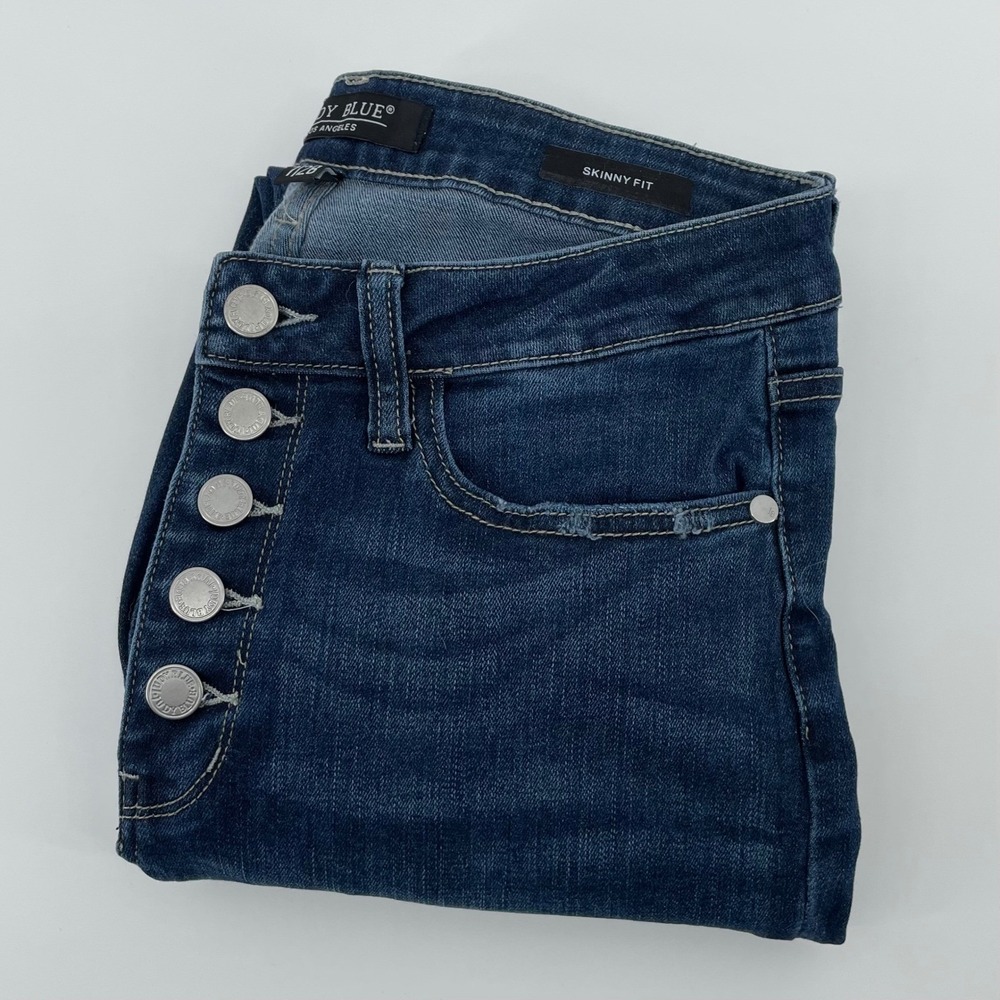 Judy Blue Skinny Distressed High Rise Button Fly Jeans JB88477 Blue Size 7/28
